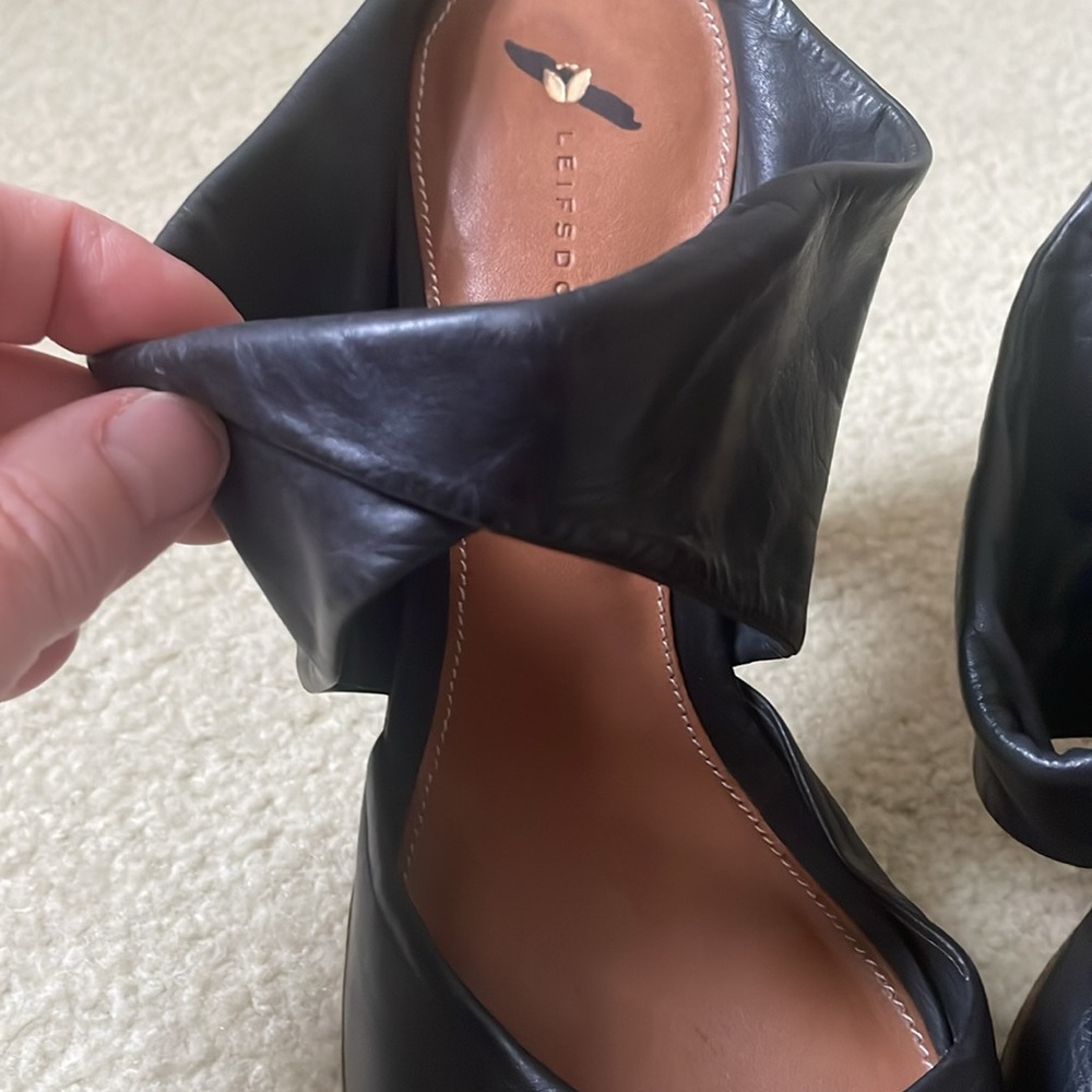 Leifsdottir Black Leather Ankle Wrap Heels - Picture 3 of 11